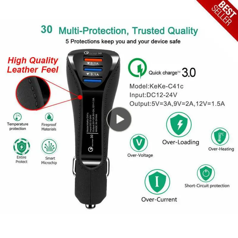

USB Car Charger QC 3.0 Fast Charging 3 Ports Automotive Mobile Phone Charging Adapter Car Accessories for IPhone Samsung