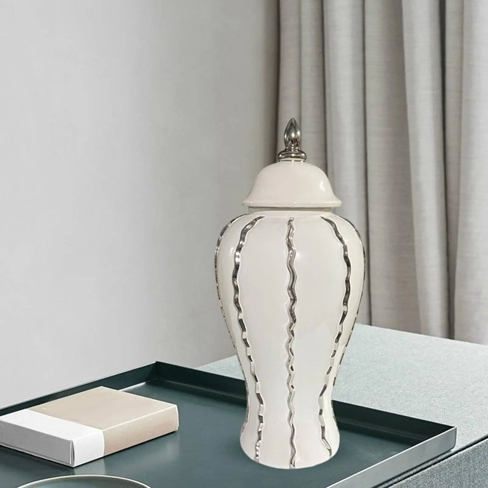 

White Porcelain Glazed Ginger Jar Storage Jar with Lid 27x60cm Home Accent Piece for Weddings, Party, Home Office Decor Elegant