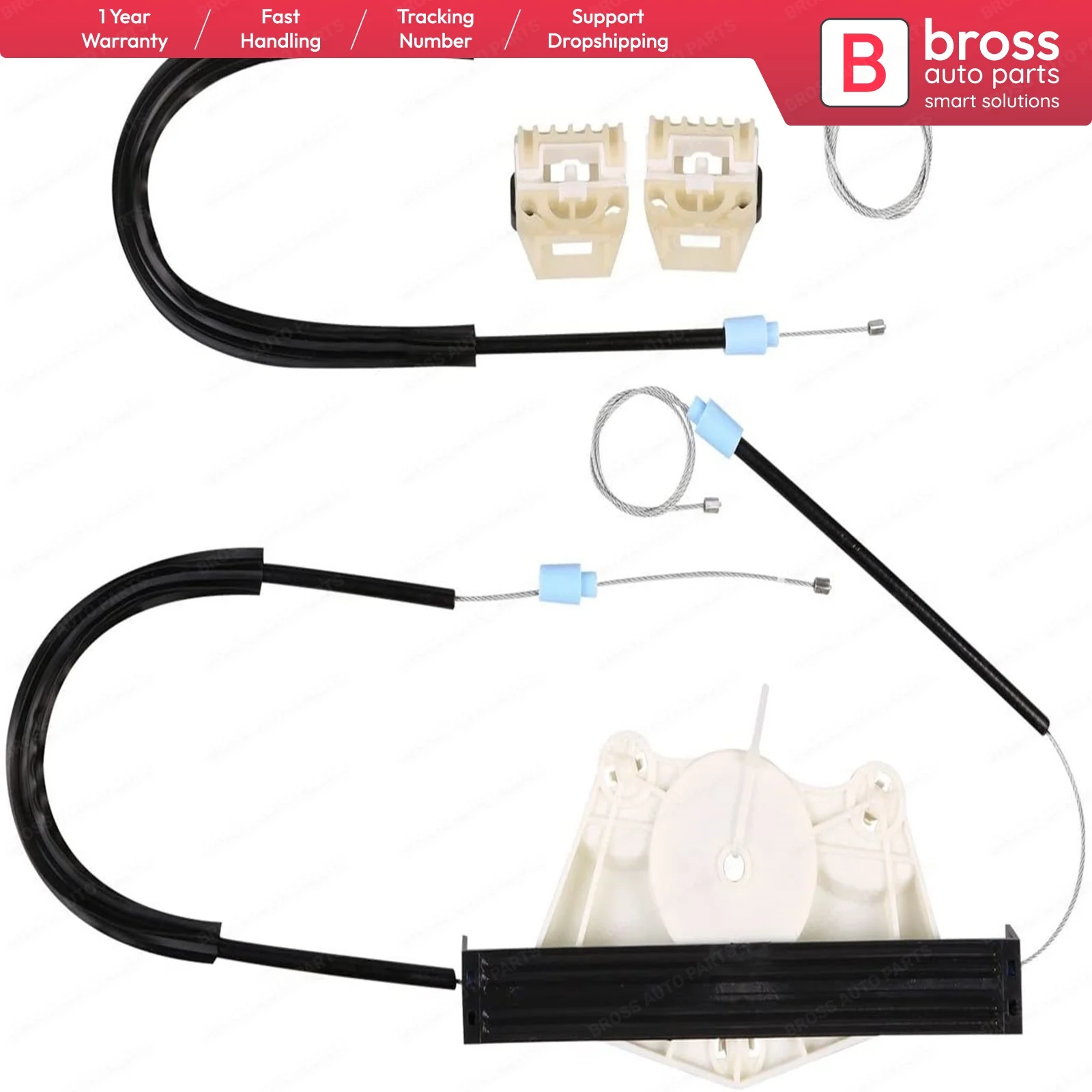 

Bross Auto Parts BP8583-1 Manuel Window Regulator Repair Set Front Right Door for Skoda Fabia 1 1999-08 Cable Wheel Wheel House