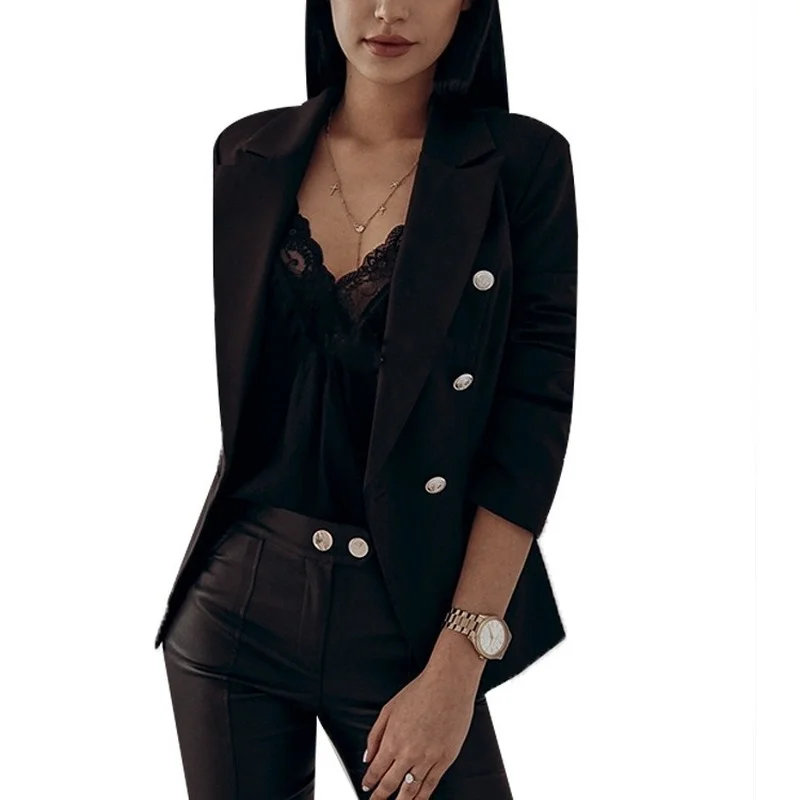 Fashion Casual Office Blazer with Metal Button 2023 Women Solid Colors Double Breasted Commute Blazer Plus Size Formal Clothing