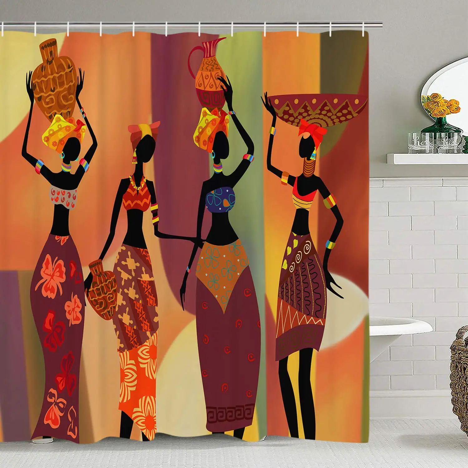 

African Egyptian Women Shower Curtain with 12 Hooks African Girl Shower Curtain Waterproof Durable Afro Lady Shower Curtains Set