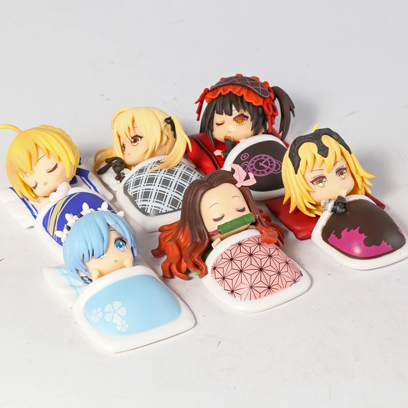 

Sleeping Bishoujo Rem Saber Nezuko Kasugano Sora Tokisaki Kurumi Jeanne d Arc PVC Figure Model Toys Collection Dolls 6pcs/set