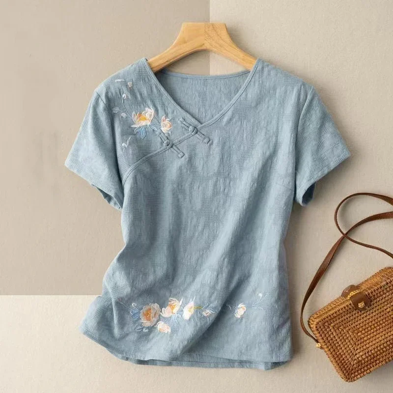 Футболка женская в китайском стиле Свободный Топ с принтом одежда восточном