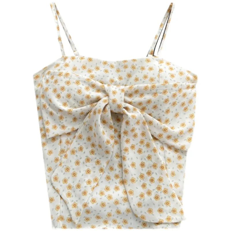 

2022 Summer New Floral Camisole with Bow Cropped Small Top tank top