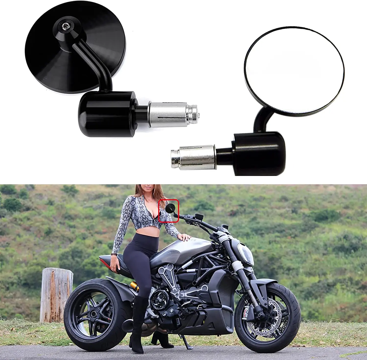 

LAICY 1Pair Motorcycle 7/8" Round Handle Bar End Rearview Side Mirrors for Harley Sportster 883 Street bike Dirt bike chopper