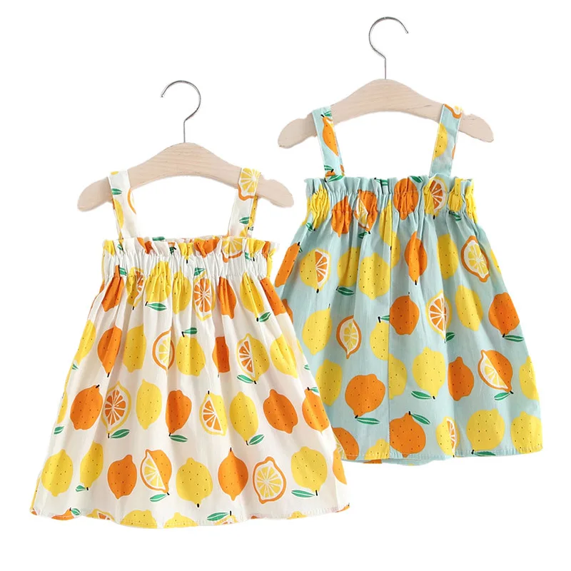 

Summer Kids Baby Girls Sling Dress Lemon Print Princess Party Slip Dress Suspenders Beach Dress Toddler Children Clothing A469