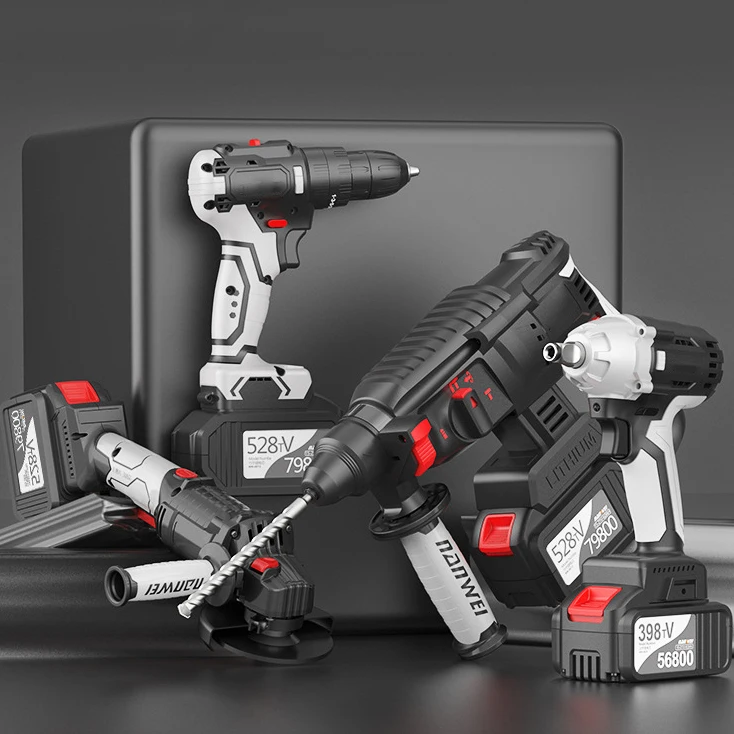 

4 в 1 21 в промышленная бесщеточная электрическая дрель, электрический молоток, угловая шлифовальная машина, набор электрических гаечных клю...