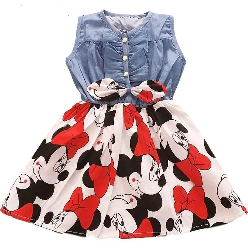 Girl Dress New Children's Clothing Summer New Cotton Beach Minnie Cowboy Stitching Cartoon Pattern Girl Dress 3-7Y Girl Dress New Children's Clothing Summer New Cotton Beach Minnie Cowboy Stitching Cartoon Pattern Girl Dress 3-7Y