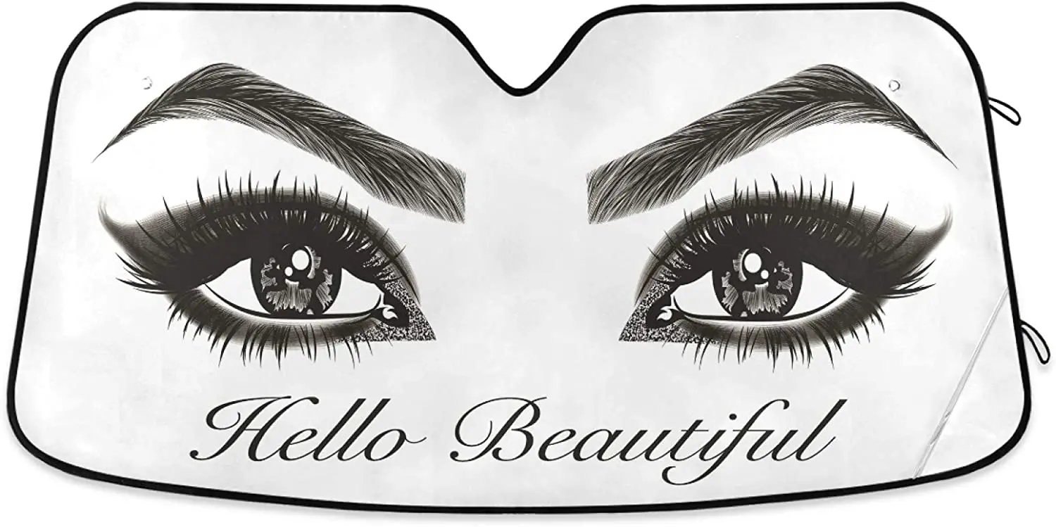 

YiGee Woman Eyes with Hello Beautiful Car Windshield Sun Shade - Blocks UV Rays Sun Visor Protector, Sunshade to Keep Your Vehic