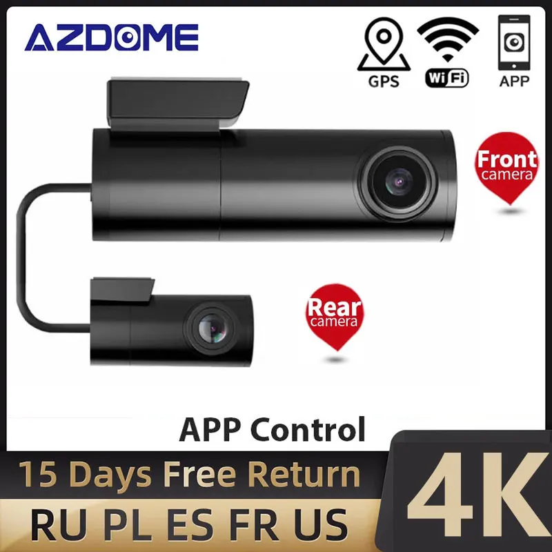 AZDOME 4K 2160P Night Vision Car Dash Cam Front Rear Camera DVR Detector With WiFi GPS HD Video Recorder 24H Parking Monitor