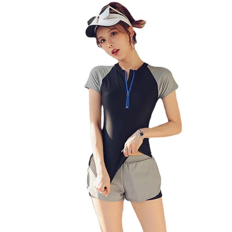 New Sports Swimsuit  Conservative Two-piece Cover Belly To Look Thinner Sun Block Quick-dry High Elasticity