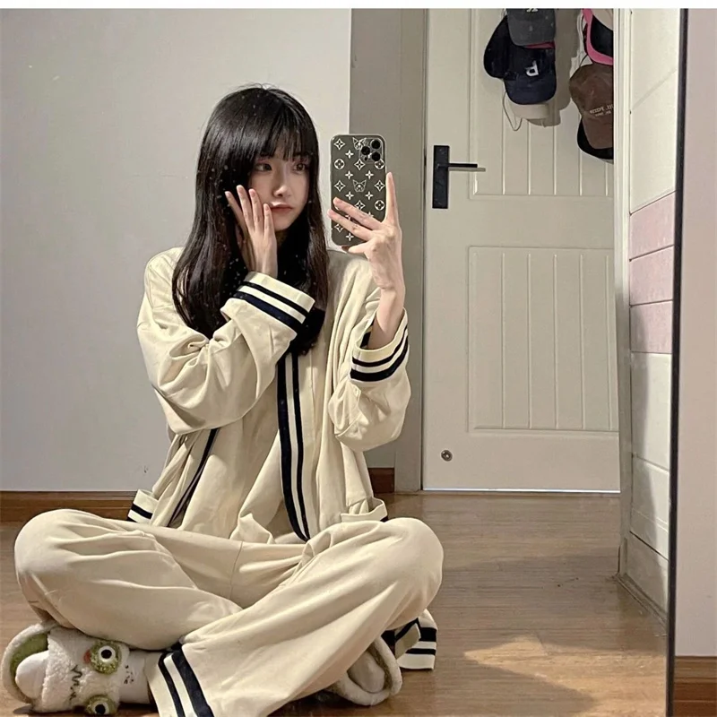 Women's Pajamas Set Sexy Stripe Sweet Princess Spring Pyjama Loose Size Mom Casual Homewear Cozy Sleepwear 3Piece/Set