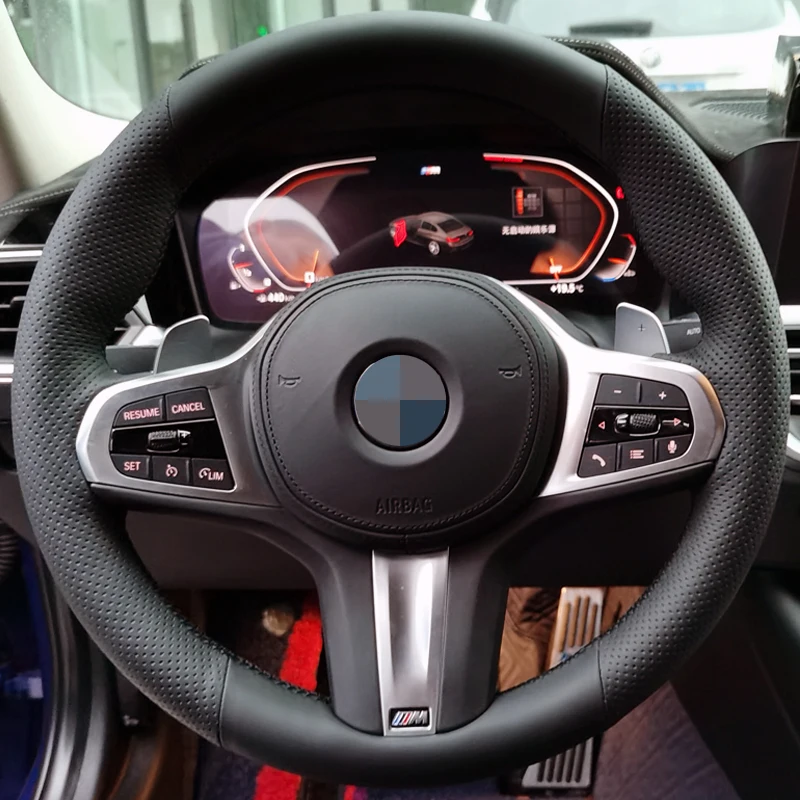 

For BMW M Sport G30 G31 G32 G20 G21 G14 G15 G16 G01G02 G05 DIY Hand-Stitched Black Genuine Leather Car Steering Wheel Cover