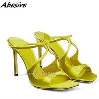 ankle square toe green slippers sandals for women pink open toe stilettos high heels summer shoes on heels sexy solid sandals