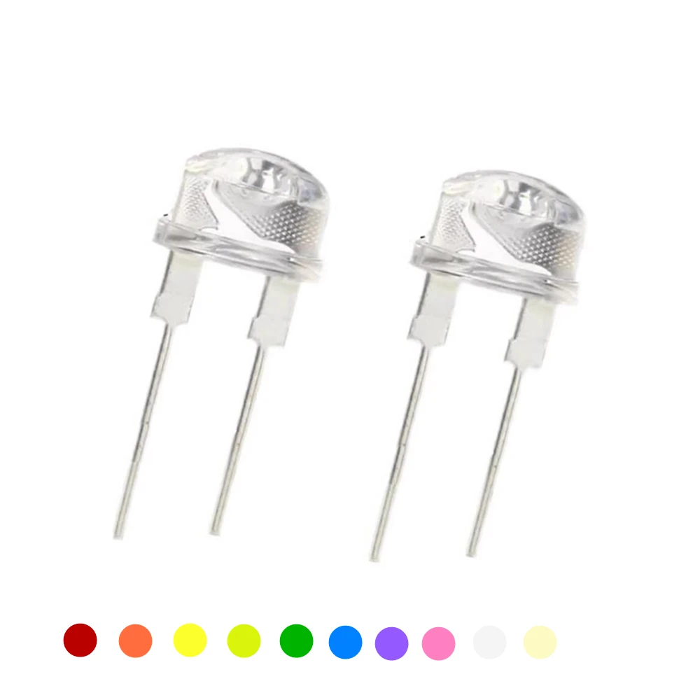 

20 шт., 8 мм 0,5 Вт DIP LED, соломенная шляпа, 2 В, 60 мА 120мА F8 красный желтый зеленый синий теплый белый розовый фиолетовый оранжевый комплекты