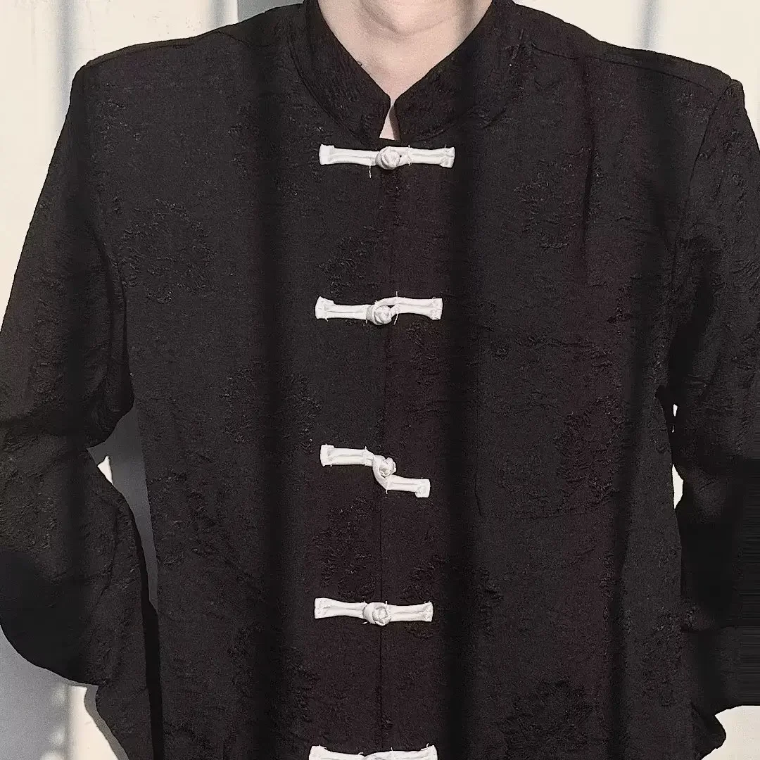 Мужская рубашка-рубашка в традиционном китайском стиле с воротником-стойкой и