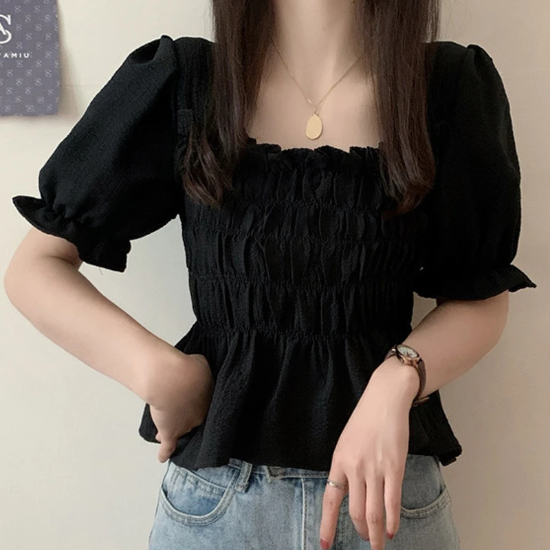 Blouse Women Blouse Square Elegant French Blouse Women Temperament Sweet Ruffles Loose Casual Tops Sleeve Blouse Shirts