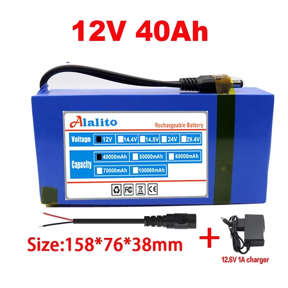 New 12v 18650 60000mAh Lithium-ion Battery pack DC 12.6V 60Ah battery With EU Plug+12.6V1A charger+DC bus head wire |
