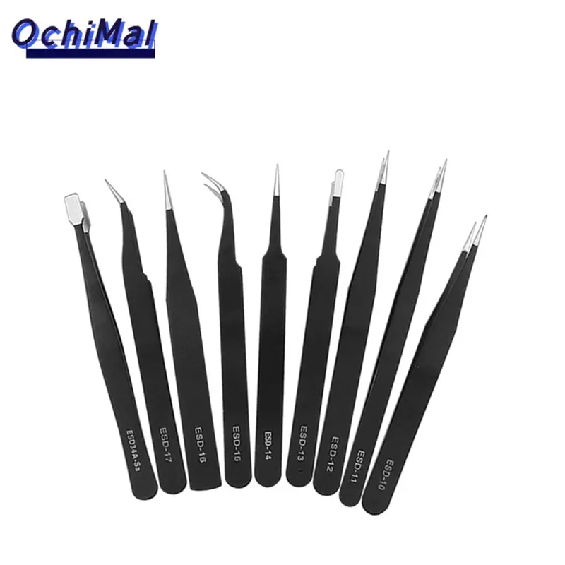 

10-piece stainless steel tweezers tweezers tool kit canvas bag pointed elbow tweezers dismantling crowbar set