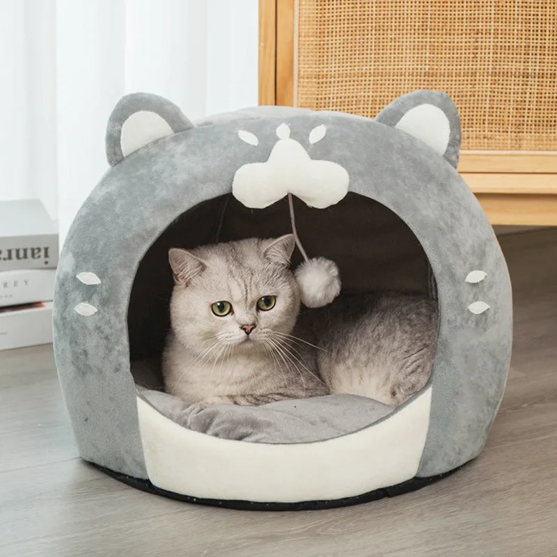 

Cute Cat Litter Soft Comfortable Bed Home Semi-Enclosed Cat Pet Nest Kitten Supplies Four Seasons Universal Removable Washable