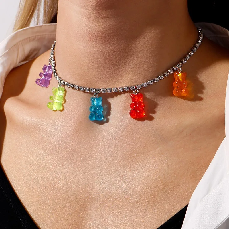 

Candy Color Gummy Mini Bear Necklace for Women Christmas Gifts New Collare Star Pendants Necklaces Jewelry Femme