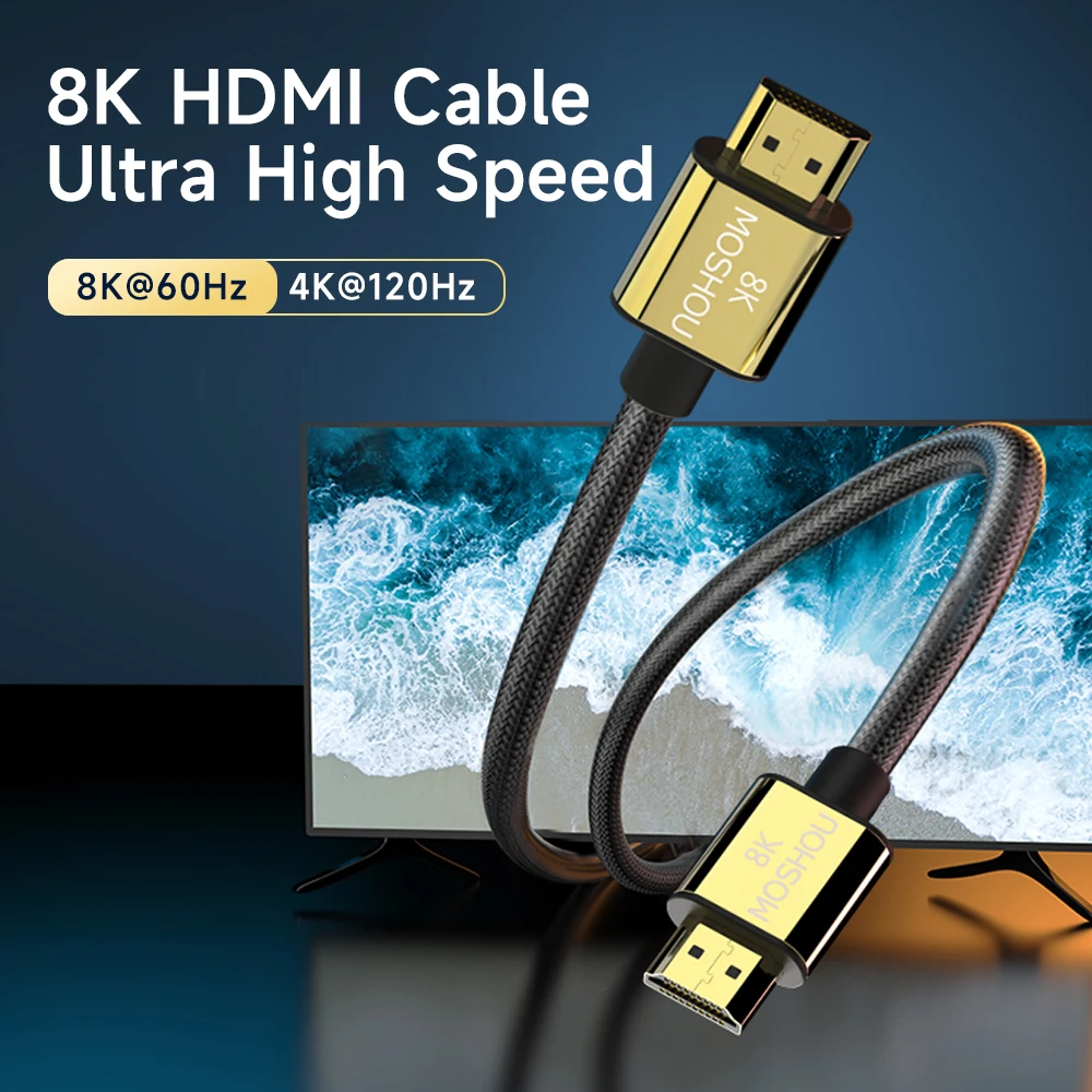 MOSHOU 2.1 8K HDMI Cable 4K120Hz 48Gbps for eARC Soundbar Ethernet Gaming 144Hz Certified Ultra High Speed HDR VRR HDCP 2.2 2.3