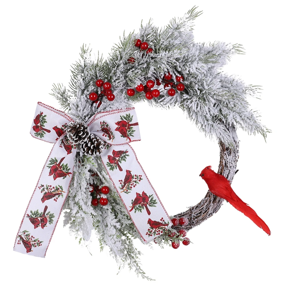 

Christmas Wreath Artificial Winter Garland with Berry Christmas Wreaths for Front Door Cardinal Holiday Farmhouse Wall Decor