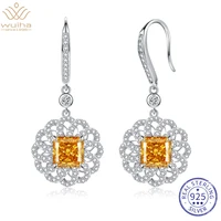 wuiha luxury new 925 sterling silver crushed ice radiant cut 88mm yellow sapphire created moissanite drop earrings fine jewelry
