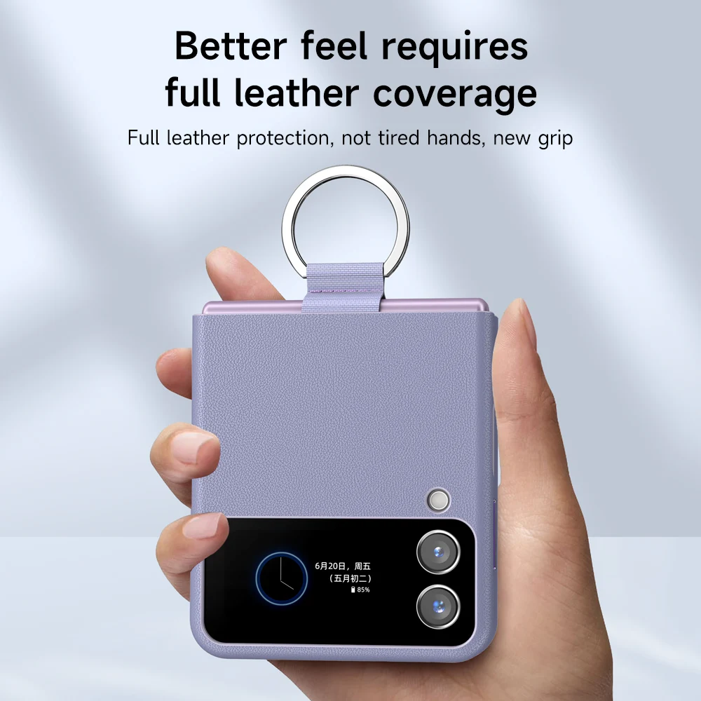 

Роскошный чехол LANGSIDI из натуральной кожи с металлическим кольцом для samsung galaxy z flip3 5g, чехлы для телефонов, защитный противоударный чехол