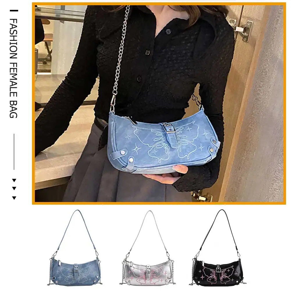 

Fashion Vintage PU Tote Bag Chain Underarm Bag Butterfly Spicy Girl Simple Female Commuter Handbag Shopper Shoulder Bag сумка