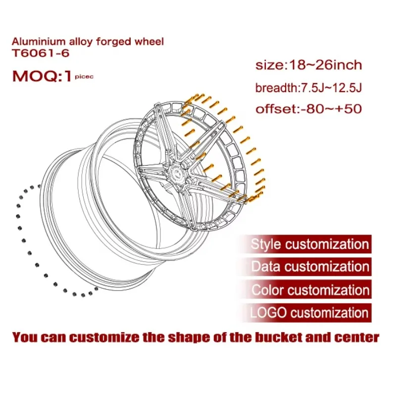 Фото Кованые диски 2026 Wheel 2, составные, 5X112, 3-составные, вогнутые, 5 спиц, для BMW G82 Corvette, 5X120, 5X114.3, BC Forged Wheels, 19, 20, 21 дюймов №2