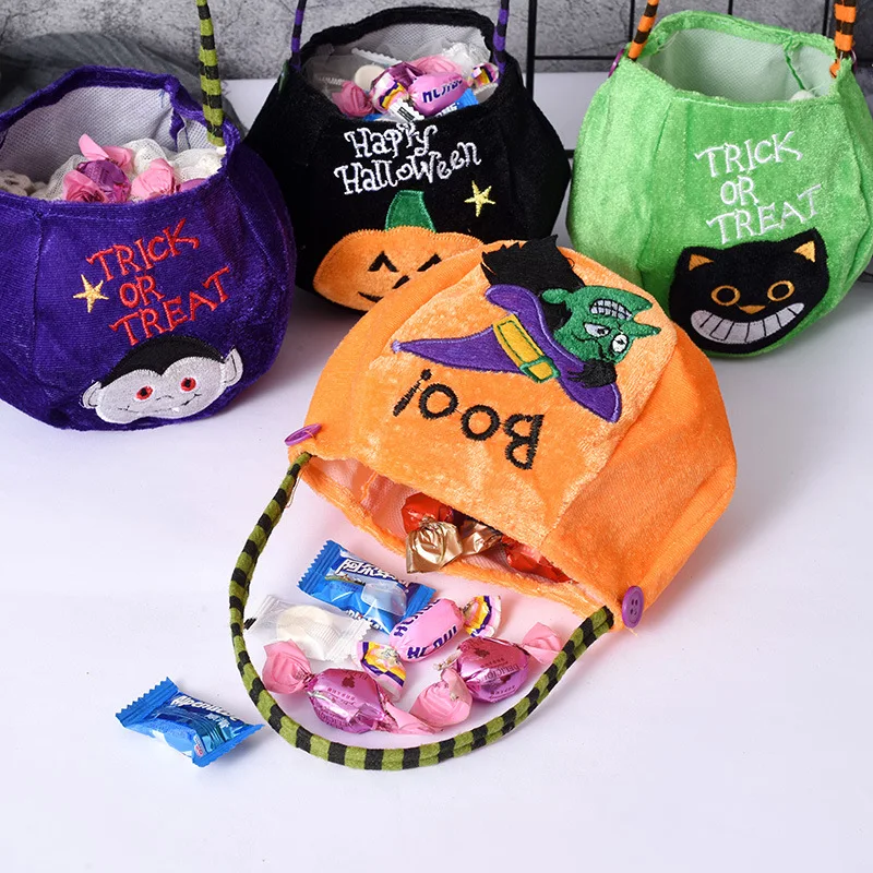 Festival Decoration Halloween Bags for Candy Tote Bag Kids Cartoon Fleece Pumpkin Christmas Party Clutch Bag