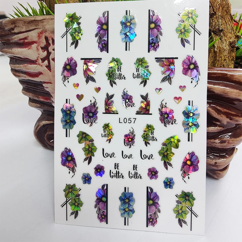 

3D Nail Sticker Waterproof Shining Adhesive Stickers for Nails Color Flower Love Lines Nail Art Decoration Aurora Silver Design