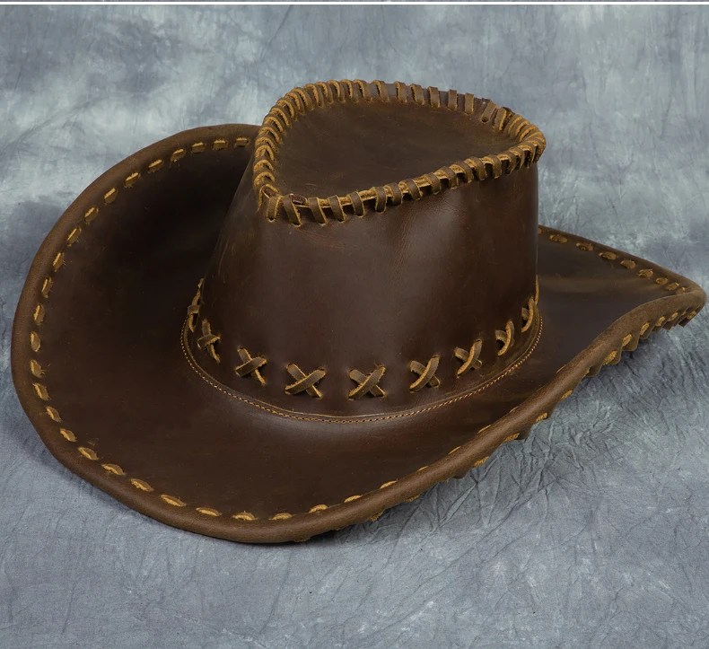 Real cowskin hat hand woven with leather sun hat outdoor cowboy hat cowskin hat