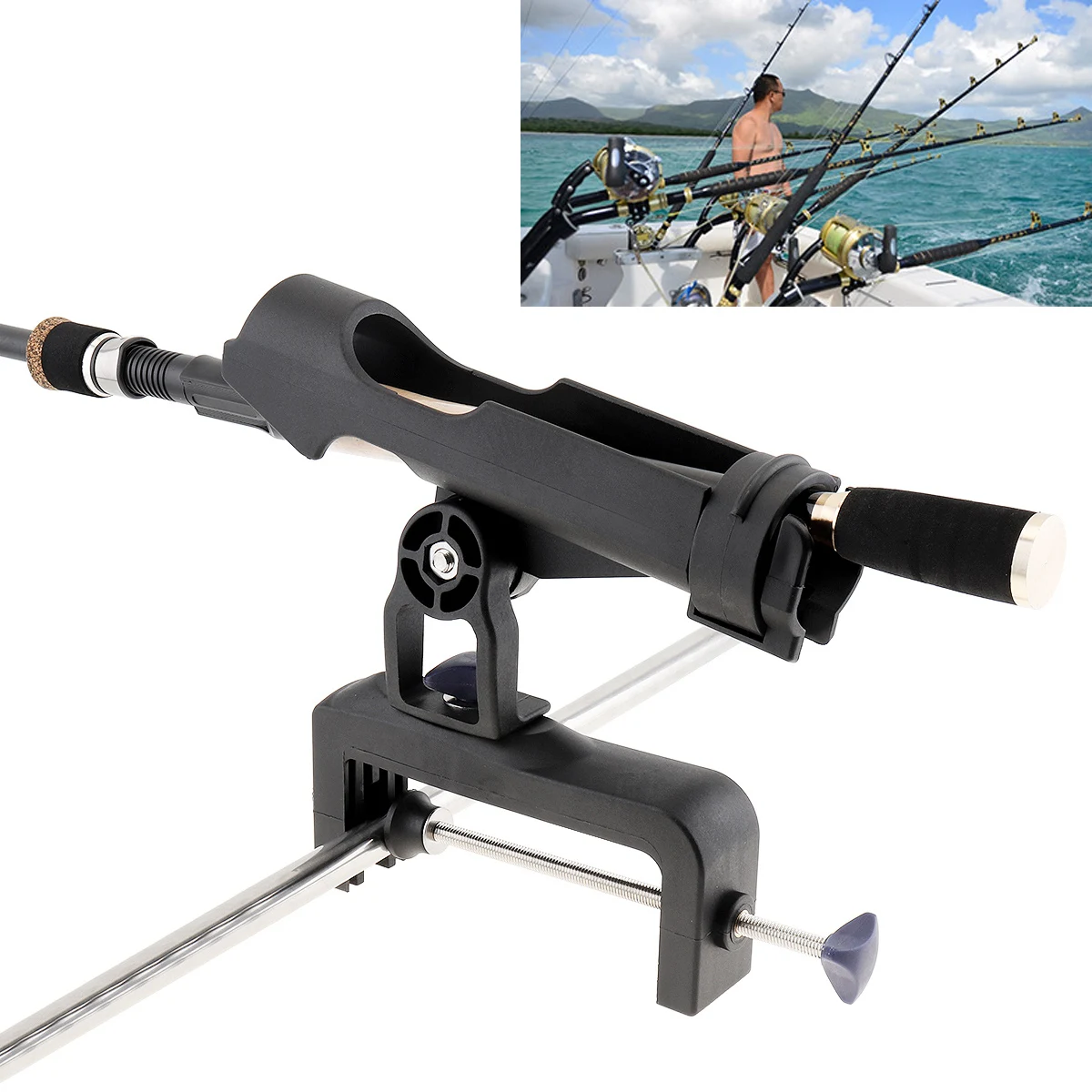 

Fishing Support Rod Stand Bracket Yacht Fishing Tackle Tool 360 Degrees Rotatable Rod Holder for Handrail /Boat/Canoe and Kayak