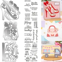 3d handbag shoes camping car metal cutting dies with stamps words phrase have a gorgeous day scrapbooking die cut card new 2022
