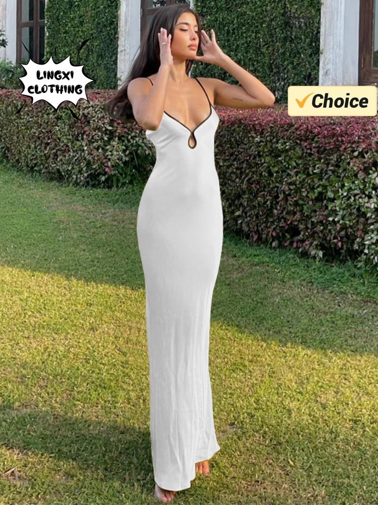 Женское однотонное платье с V-образным вырезом и открытой спиной