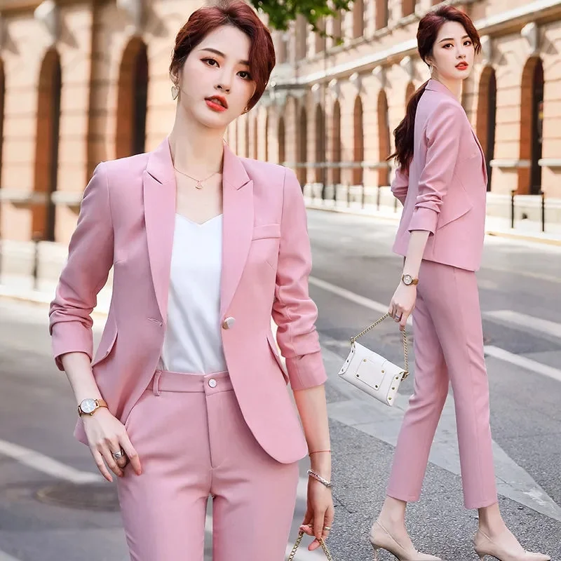 

Women Office Blazer Trousers Suit 2022Spring Autumn Solid Casual Long Sleeve Blazers Pants Two Piece Set Elegant Lady Pants Sets