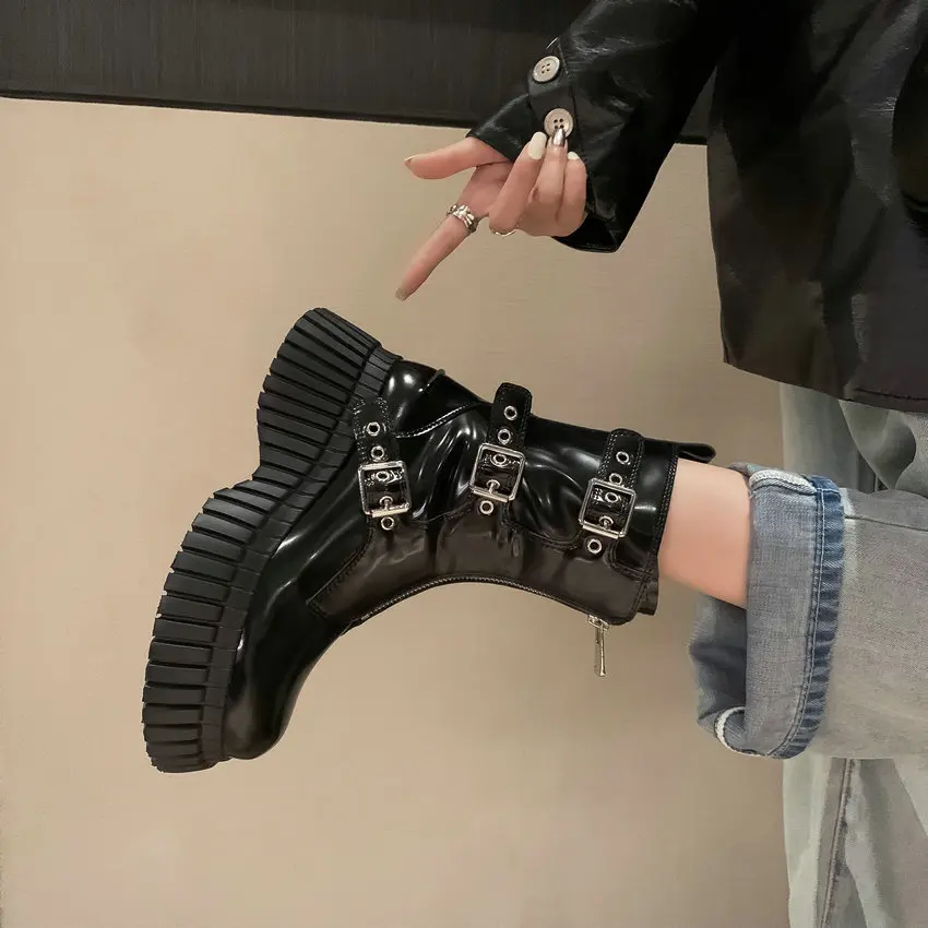 QUTAA/2024 г. Осенне-зимние женские ботильоны повседневная обувь на платформе и