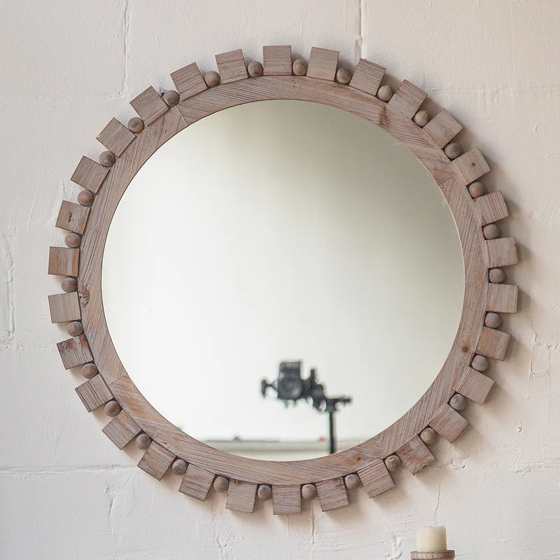 Винтажное круглое настенное зеркало в форме шестеренки с орнаментом из бисера