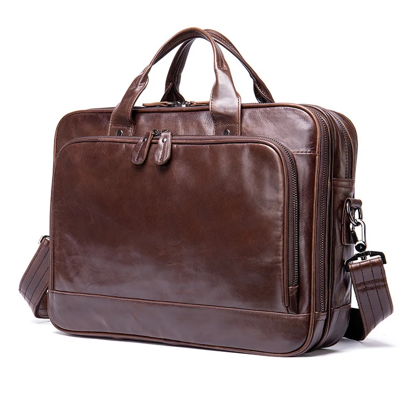 Free Customized Name Genuine Leather Large Capacity Laptop Handbag Briefcase Cowhide Computer Bag Business Conference Men's Bag