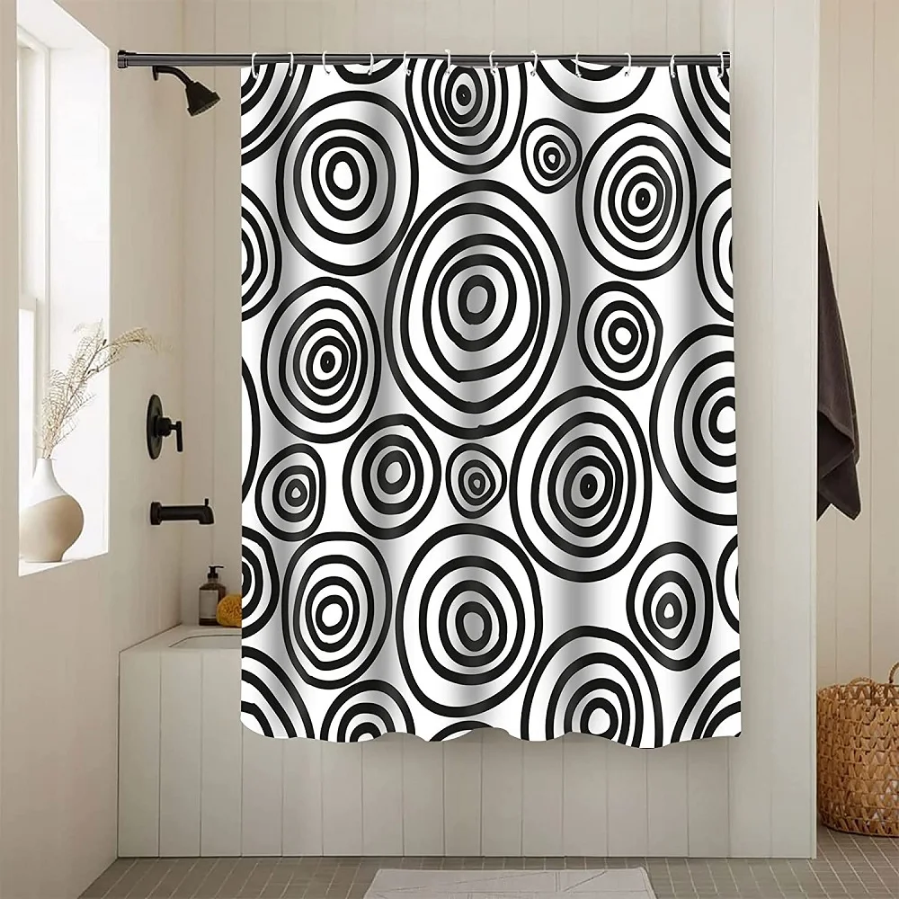 Черно-белая круглая душевая занавеска среднего века абстрактное дерево кольцо