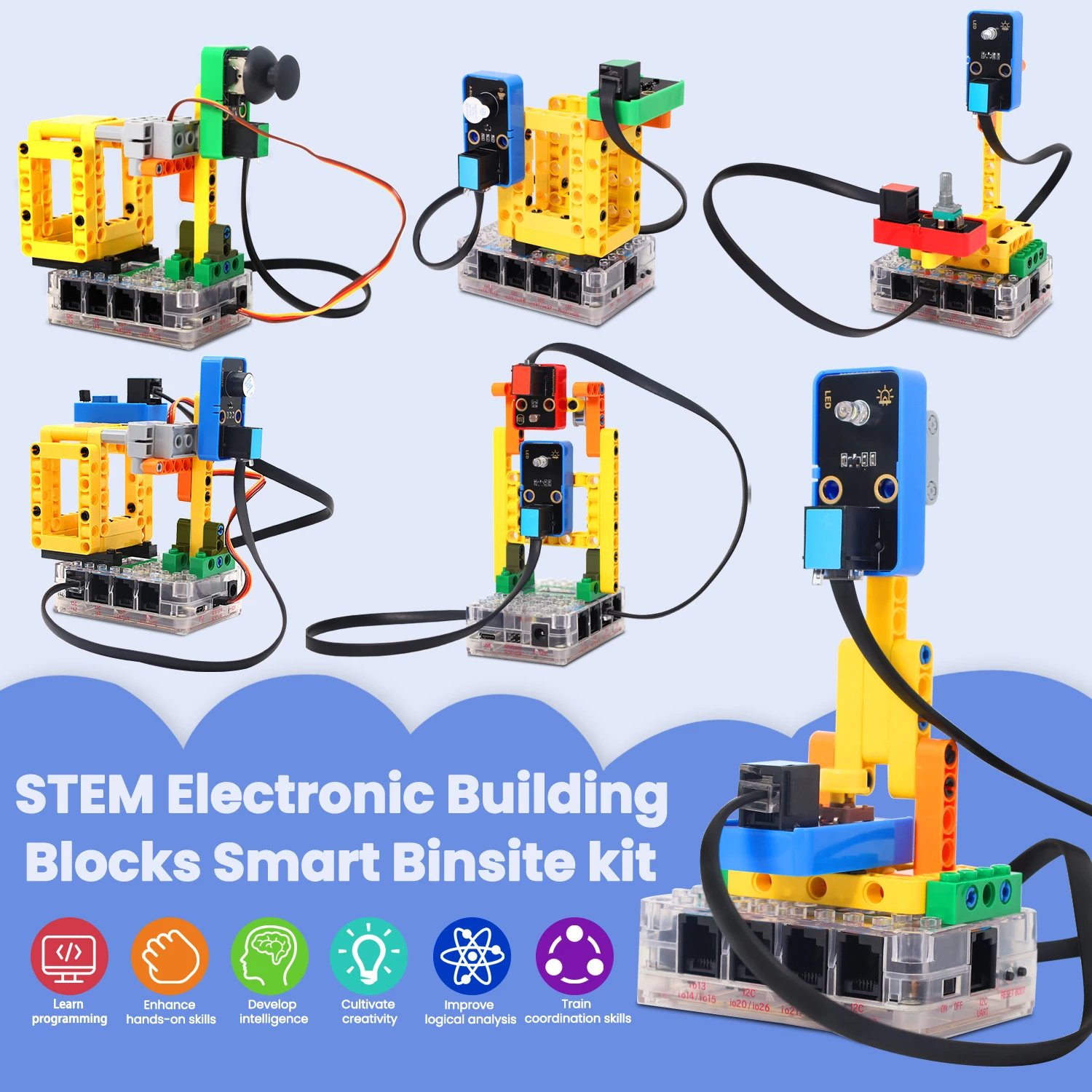 Kidsbits STEM Electronic DIY Pack Строительные блоки Smart Binsite Sensor Kit для Arduino ESP32 Python Language