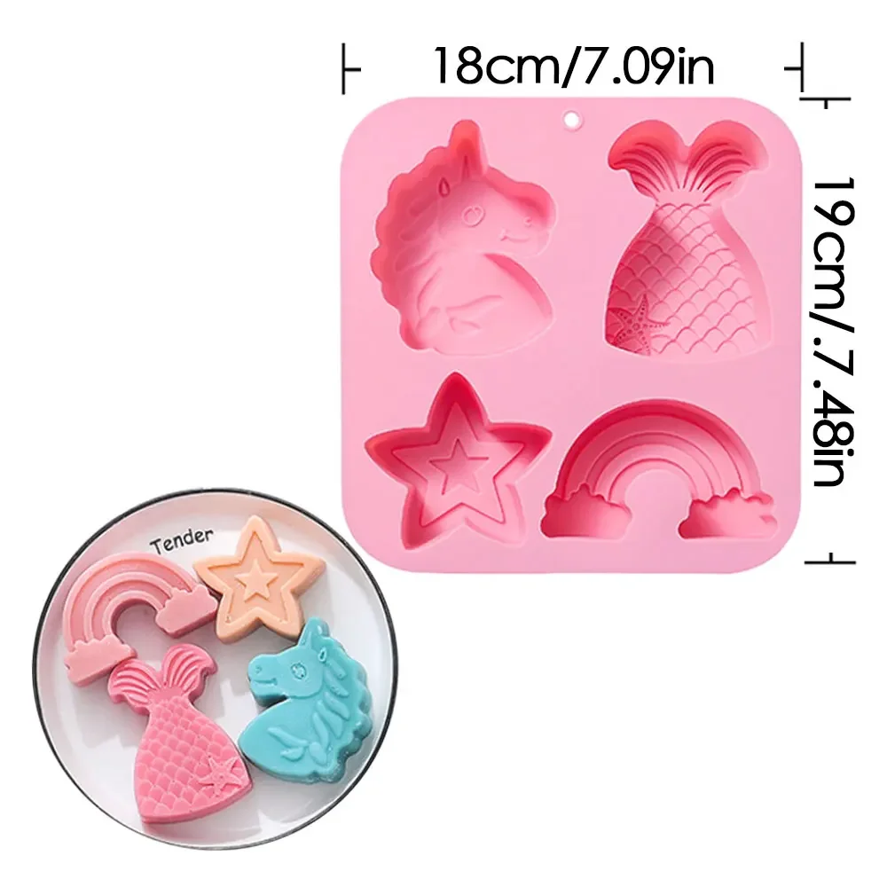 

Силиконовые формы для шоколада с 4 отверстиями в виде звезды и радуги, формы для желейного печенья с единорогом, ароматические свечи с русалкой, декор для дня рождения, мыло, подарок