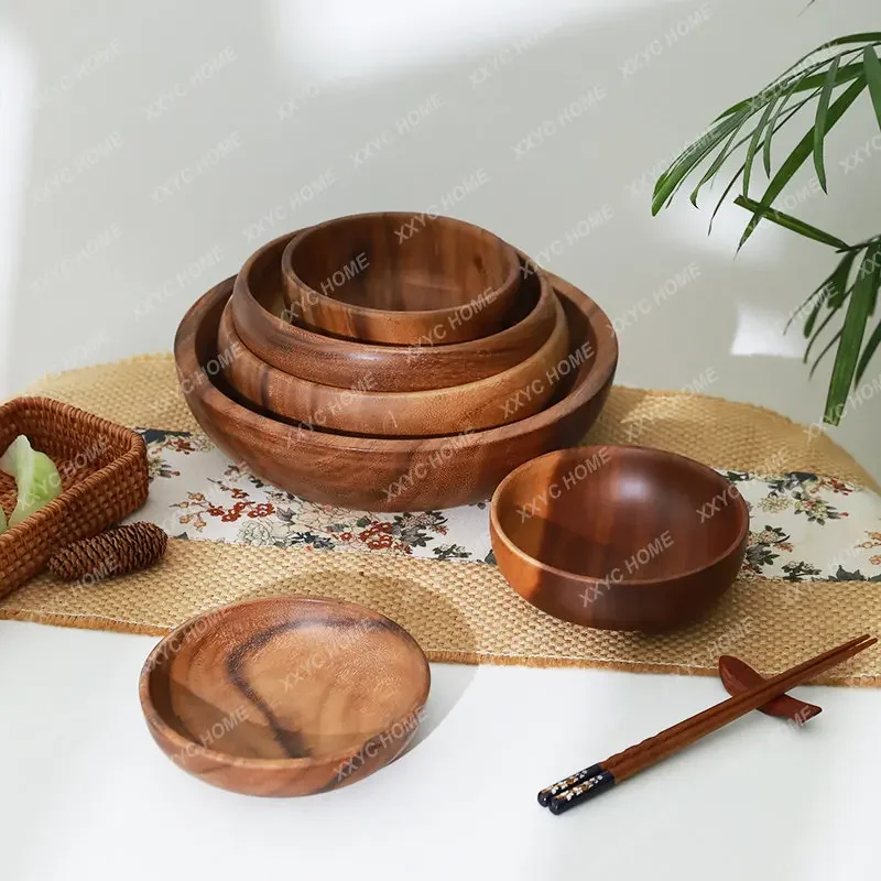 Деревянная миска из акации мангиума без принта в одном стиле бытовая посуда