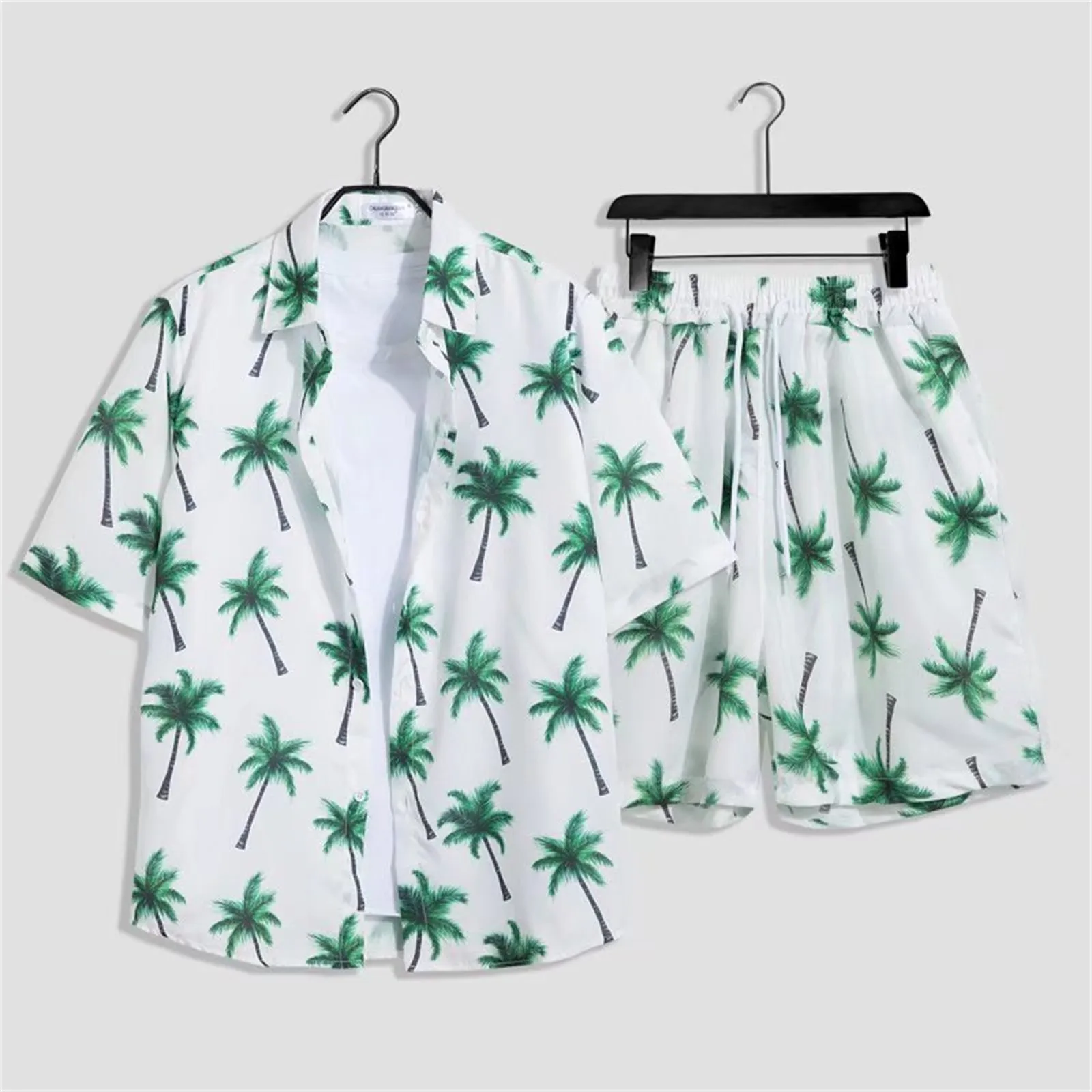 

Men's Hawaii Suit Fashion Men Sets Summer Coconut Tree Print Causal Short Sleeve Shirt And Shorts Two Pieces For Men Casual Suit