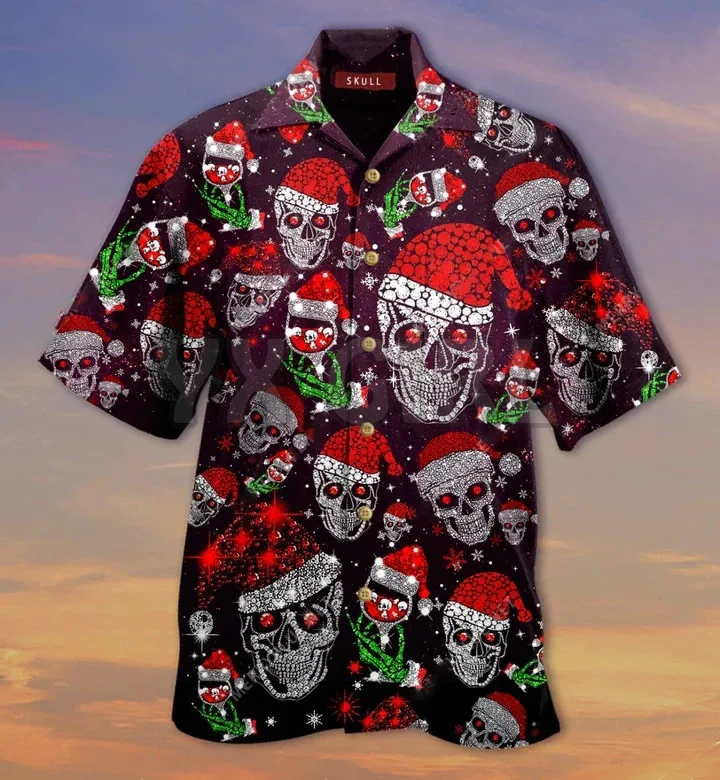 Christmas Pirate Skull 3D All Over Printed Hawaiian Shirt Men's For Women's Harajuku Casual Shirt Unisex
