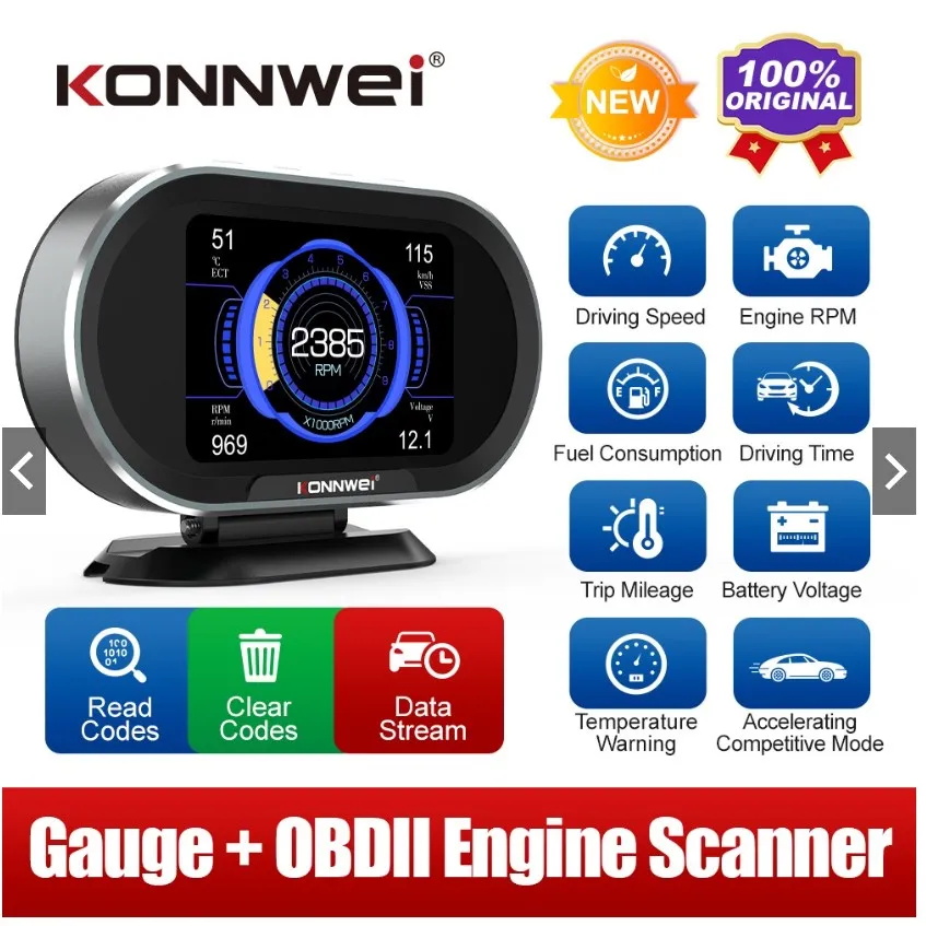 Бортовой компьютер KONNWEI KW206 OBD2, Автомобильный цифровой компьютерный измеритель скорости, расхода топлива, температуры, сканер OBD 2