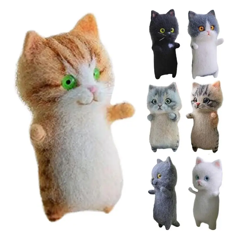 

Войлочная кукла для кошек, набор для валяния шерстяной иглой ручной работы, фетровая котенка, готовая Милая кошка, фетровые плюшевые куклы для детей, любителей кошек