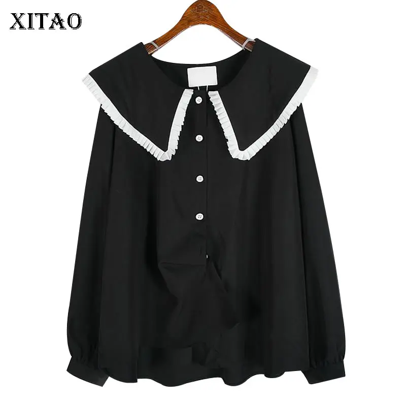 

XITAO Повседневная рубашка с воротником Питер Пэн, контрастный цвет, свободная, модная, простая, темпераментная, универсальная, новинка, Женск...
